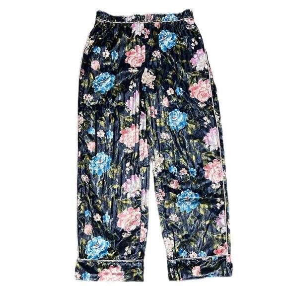 Victoria’s Secret LUXE Floral Stripe Velvet Pajama pants blue multicolor Large - Picture 3 of 9
